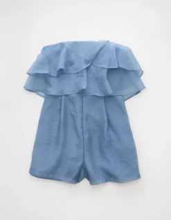 AE Strapless Organza Ruffle Romper Blue -American Eagle Fashion 1399 8518 400 f