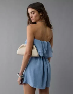 AE Strapless Organza Ruffle Romper Blue -American Eagle Fashion 1399 8518 400 ob