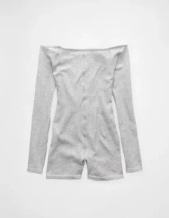 AE Off-The-Shoulder Seamless Lounge Romper Grey -American Eagle Fashion 1399 8544 050 b