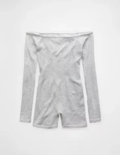 AE Off-The-Shoulder Seamless Lounge Romper Grey -American Eagle Fashion 1399 8544 050 f