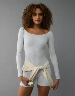 AE Off-The-Shoulder Seamless Lounge Romper Grey
