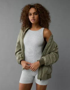 AE High Neck Seamless Lounge Romper Grey -American Eagle Fashion 1399 8545 050 os