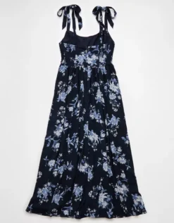 AE Corset Tie Strap Floral Midi Dress Navy -American Eagle Fashion 1399 8548 410 b