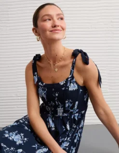 AE Corset Tie Strap Floral Midi Dress Navy -American Eagle Fashion 1399 8548 410 d2