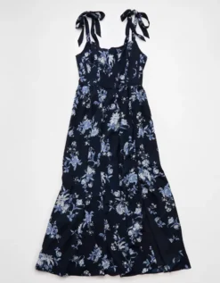 AE Corset Tie Strap Floral Midi Dress Navy -American Eagle Fashion 1399 8548 410 f