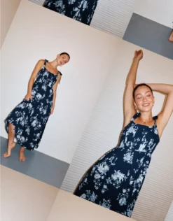 AE Corset Tie Strap Floral Midi Dress Navy