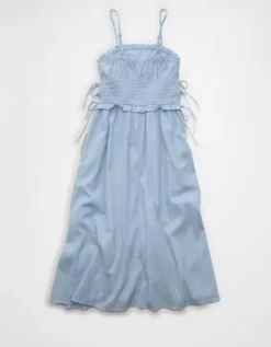 AE Corded Smocking Midi Dress Light Blue -American Eagle Fashion 1399 8610 401 b