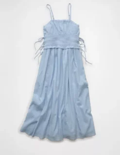 AE Corded Smocking Midi Dress Light Blue -American Eagle Fashion 1399 8610 401 f