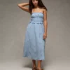 AE Corded Smocking Midi Dress Light Blue