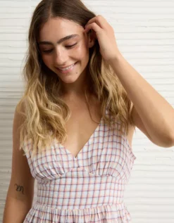 AE V-Neck Scalloped Mini Dress Purple -American Eagle Fashion 1399 8621 500 os