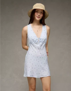 AE Tie Front Mini Slip Dress Light Blue