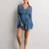 AE Long-Sleeve Ruffle Romper Navy