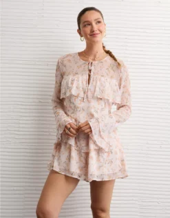 AE Long-Sleeve Ruffle Romper Multi