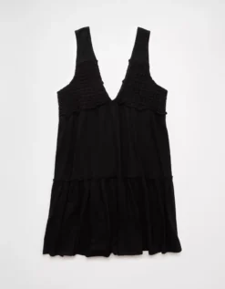 AE Sunchaser Knit V-Neck Crochet Mini Dress Black -American Eagle Fashion 1399 8649 001 f