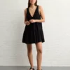 AE Sunchaser Knit V-Neck Crochet Mini Dress Black