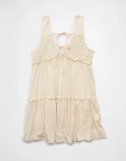 AE Sunchaser Knit V-Neck Crochet Mini Dress Cream -American Eagle Fashion 1399 8649 106 b