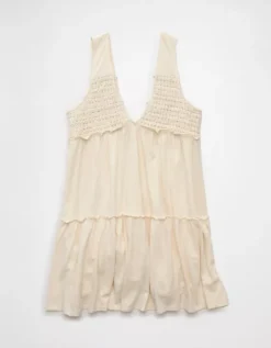 AE Sunchaser Knit V-Neck Crochet Mini Dress Cream -American Eagle Fashion 1399 8649 106 f