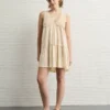 AE Sunchaser Knit V-Neck Crochet Mini Dress Cream