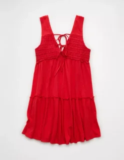 AE Sunchaser Knit V-Neck Crochet Mini Dress Cherry -American Eagle Fashion 1399 8649 703 b