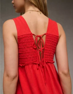 AE Sunchaser Knit V-Neck Crochet Mini Dress Cherry