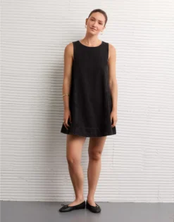 AE High Neck Denim Mini Shift Dress Black