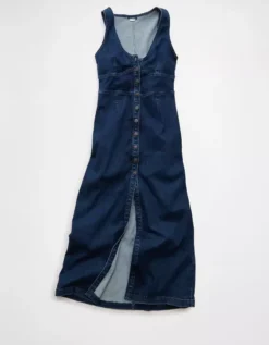 AE V-Neck Denim Maxi Dress Dark Wash -American Eagle Fashion 1399 8662 896 f