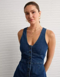 AE V-Neck Denim Maxi Dress Dark Wash -American Eagle Fashion 1399 8662 896 os