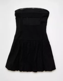 AE Strapless Drop Waist Mini Bubble Dress Black -American Eagle Fashion 1399 8688 001 b