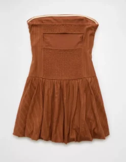 AE Strapless Drop Waist Mini Bubble Dress Brown -American Eagle Fashion 1399 8688 200 b