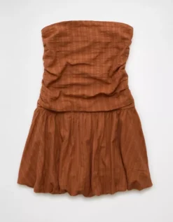 AE Strapless Drop Waist Mini Bubble Dress Brown -American Eagle Fashion 1399 8688 200 f