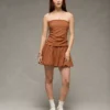 AE Strapless Drop Waist Mini Bubble Dress Brown