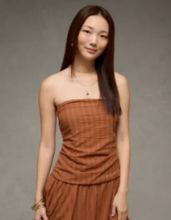 AE Strapless Drop Waist Mini Bubble Dress Brown -American Eagle Fashion 1399 8688 200 os