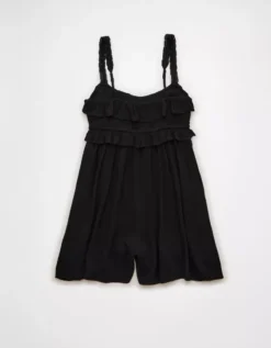 AE Ruffle Babydoll Romper Black -American Eagle Fashion 1399 8694 001 b