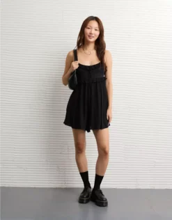 AE Ruffle Babydoll Romper Black