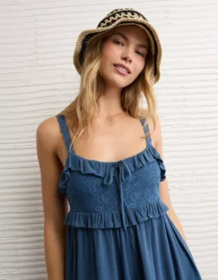 AE Ruffle Babydoll Romper Navy -American Eagle Fashion 1399 8694 410 os
