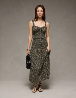 AE Catie Corset Smocked Floral Midi Dress Floral