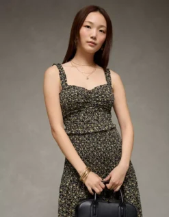 AE Catie Corset Smocked Floral Midi Dress Floral -American Eagle Fashion 1399 8695 459 os