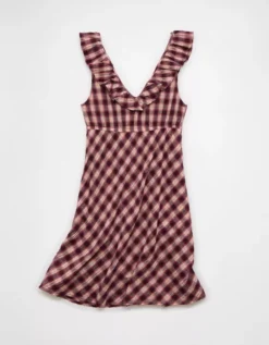 AE Ruffle Tie-Front Mini Dress Burgundy -American Eagle Fashion 1399 8699 613 b
