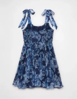AE Corset Tie Strap Floral Mini Dress Blue -American Eagle Fashion 1399 8724 400 b
