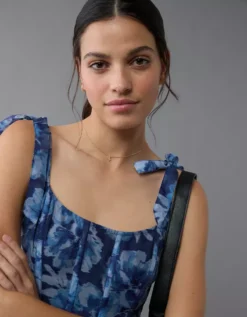 AE Corset Tie Strap Floral Mini Dress Blue -American Eagle Fashion 1399 8724 400 d2