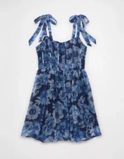 AE Corset Tie Strap Floral Mini Dress Blue -American Eagle Fashion 1399 8724 400 f