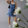 AE Corset Tie Strap Floral Mini Dress Blue