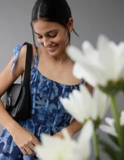 AE Corset Tie Strap Floral Mini Dress Blue -American Eagle Fashion 1399 8724 400 l2