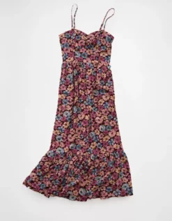 AE Catie Corset Midi Dress Burgundy -American Eagle Fashion 1399 8725 613 f