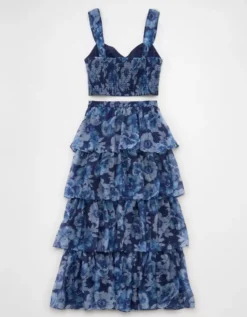 AE Floral Organza Maxi Skirt Set Blue -American Eagle Fashion 1399 8731 400 b