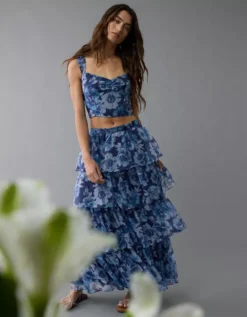 AE Floral Organza Maxi Skirt Set Blue -American Eagle Fashion 1399 8731 400 d2