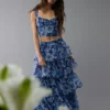 AE Floral Organza Maxi Skirt Set Blue
