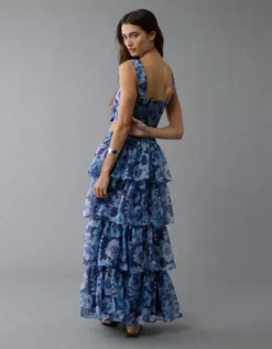 AE Floral Organza Maxi Skirt Set Blue -American Eagle Fashion 1399 8731 400 ob