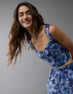 AE Floral Organza Maxi Skirt Set Blue -American Eagle Fashion 1399 8731 400 os