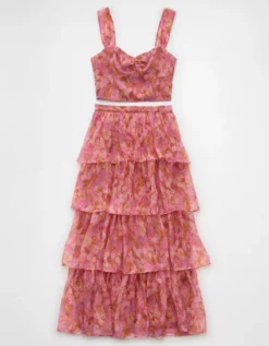AE Floral Organza Maxi Skirt Set Pink -American Eagle Fashion 1399 8731 615 f